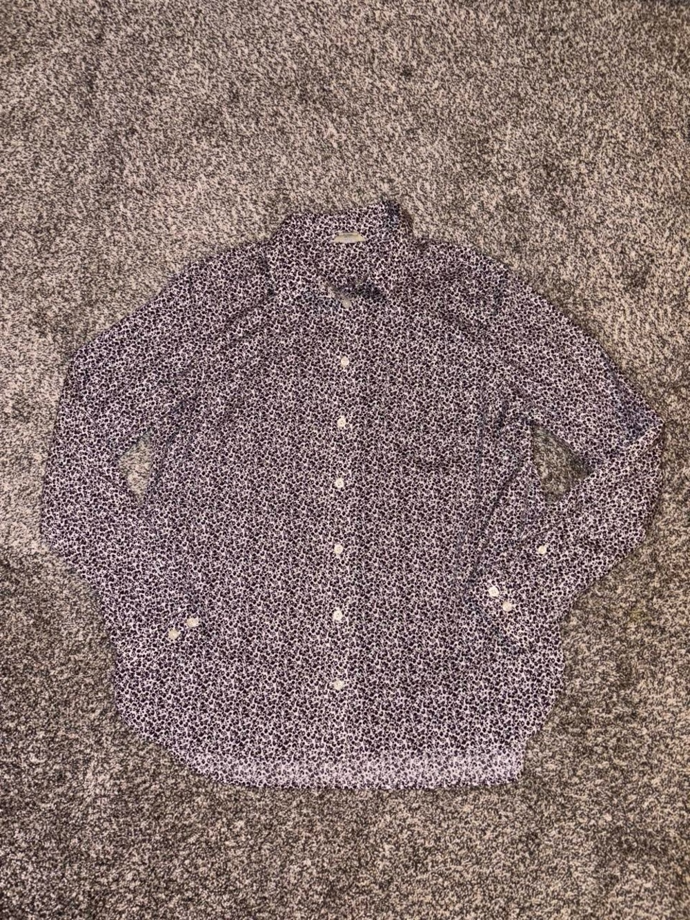 Purple and white floral button-up shirt